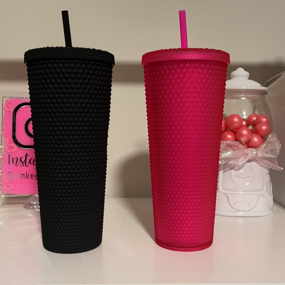 NEW STARBUCKS PINK STUDDED TUMBLER & BLACK STUDDED TUMBLER 24 OZ VENTI - Picture 6 of 6